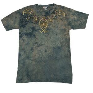 Visage Ladies Fashion Tie Dye Studded Rhinestone T-Shirt Green One Size USA Made